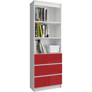 Regał biurowy AKORD, 3 szuflady, biały-czerwony połysk, 35x60x180 cm