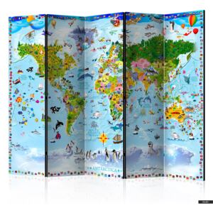 Parawan 5-częściowy - Mapa świata dla dzieci