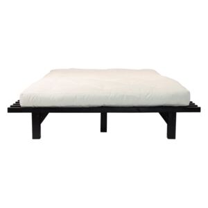 Łóżko dwuosobowe z drewna sosnowego z materacem Karup Design Blues Comfort Mat Black/Natural, 180x200 cm