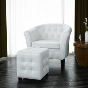 Półokrągły fotel z podnóżkiem, skóra syntetyczna, biały