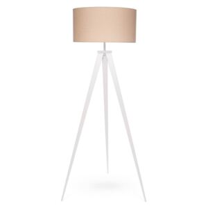 Lampa stojąca z białymi metalowymi nogami i beżowym kloszem loomi.design Kiki
