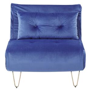 Sofa rozkładana ciemnoniebieska 1-osobowa z poduchą złote metalowe nogi glamour Beliani