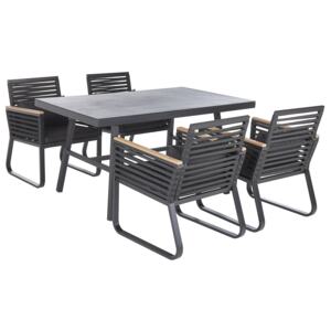 Zestaw ogrodowy jadalniany czarny materiałowy 4 krzesła 1 stół metalowe aluminium rama matowe wykończenie nowoczesny minimalistyczny Beliani