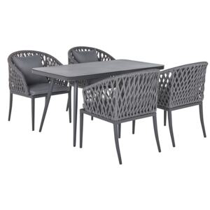Zestaw ogrodowy jadalniany szary materiałowy 4 krzesła 1 stół metalowe aluminium ramy matowe wykończenie nowoczesny minimalistyczny Beliani