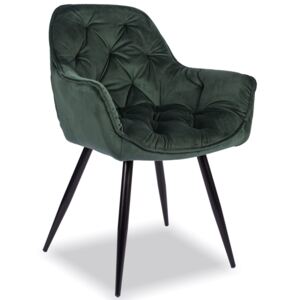 Krzesło Tapicerowane CHERRY Ciemny Zielony Welur Salon