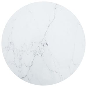 Blat stołu, biały, Ø80x1 cm, szkło ze wzorem marmuru