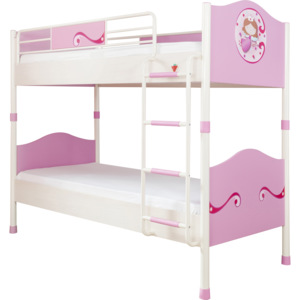 Piętrowe łóżko dziecięce Little Princess z płyty wiórowej i metalu, białe - różowe, 200x90 cm