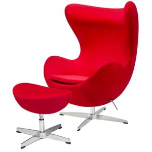 Fotel EGG CLASSIC VELVET czerwony z podnóżkiem - welur, podstawa aluminiowa