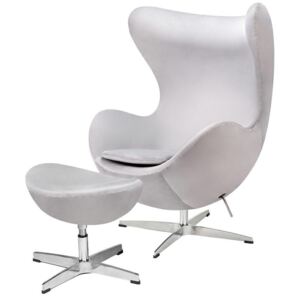 Fotel EGG CLASSIC VELVET jasny szary z podnóżkiem - welur, podstawa aluminiowa