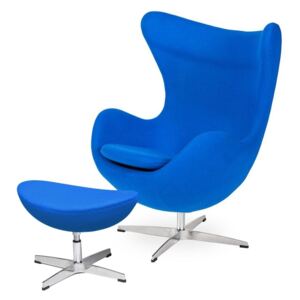 Fotel EGG CLASSIC z podnóżkiem chabrowy niebieski.33 - wełna, podstawa aluminiowa