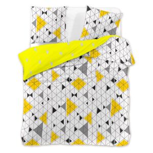 DecoKing – Pościel Bawełniana Biało Żółta Ducato GEOMETRIC MOTYWY GEOMETRYCZNE 200x200 + 63x63*2 cm