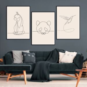 DecoKing - Zestaw plakatów ściennych - Sketchline - Animals 3 * 50x70