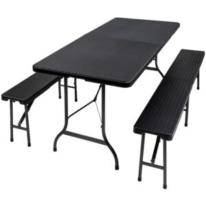 Tectake 402209 zestaw kempingowy stół i ławki składany w optyce ratanu - czarny