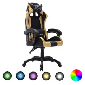 Fotel dla gracza z RGB LED, złoto-czarny, sztuczna skóra