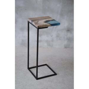 BENE stolik pomocnik drewniany z żywicą styl industrialny