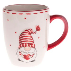 Czerwono-biały ceramiczny kubek z motywem skrzata Dakls
