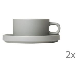 Zestaw 2 jasnoszarych ceramicznych kubków do herbaty ze spodkami Blomus Pilar, 170 ml