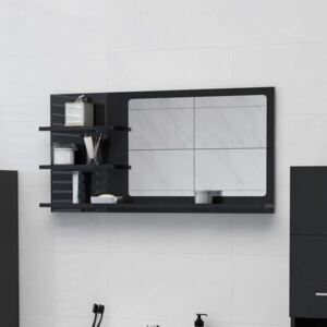 Lustro łazienkowe, wysoki połysk, czarne, 90x10,5x45 cm, płyta
