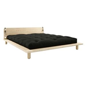 Łóżko dwuosobowe z litego drewna z zagłówkiem, lampkami i czarnym materacem Double Latex Karup Design Peek, 140x200 cm
