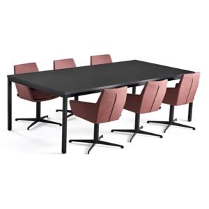 Zestaw mebli konferencyjnych MODULUS + FAIRVIEW, stół, 6 krzeseł, śliwkowy