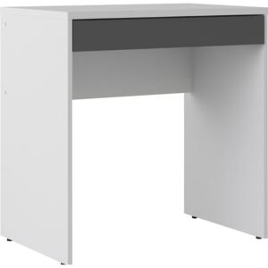 Minimalistyczne białe biurko z szarą szufladą