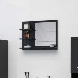 Lustro łazienkowe, czarne, wysoki połysk, 60x10,5x45 cm, płyta