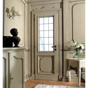 Drewniane prowansalskie drzwi ze szkłem artystycznym - Interiors Italia
