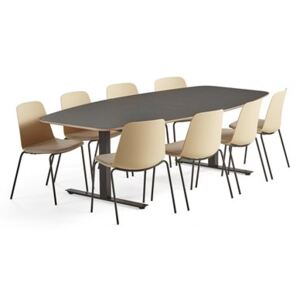 Zestaw konferencyjny AUDREY + LANGFORD, ciemny szary stół + 8 żółtych krzeseł