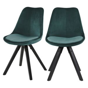 SELSEY Zestaw dwóch krzeseł tapicerowanych Djum zielony welur na czarnych nóżkach
