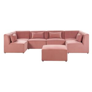 Sofa modułowa 6-osobowa z otomaną sztruksowa różowa LEMVIG