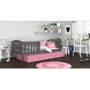 Łóżko z szufladą KUBUŚ 160x80cm, kolor szaro-różowy