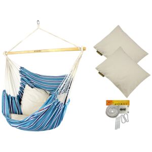 Fotel hamakowy z poduszkami i zestawem montażowym, niebiesko-biały Bench De Luxe + 2 x HP-209 + F3
