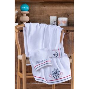 Podarunkowy zestaw ręczników NAVY, 3 szt + spray Biały Zestaw (30x50, 50x100, 75x150, spray)