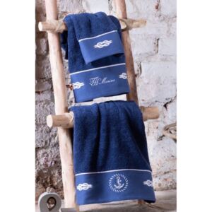 Podarunkowy zestaw ręczników ANCHORA, 3 szt + spray Ciemnoniebieski Zestaw (30x50, 50x100, 75x150, spray)