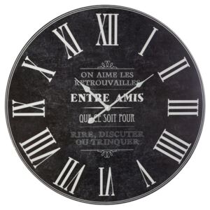 Zegar ścienny Entre Amis czarny, styl vintage, Ø 57 cm