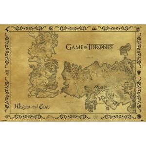 Plakat, Obraz Gra o tron - mapa Westeros antyczna, (91,5 x 61 cm)