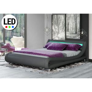 Łóżko 120x200 szare - MILAN LED (114_SF842) - ekoskóra dark grey