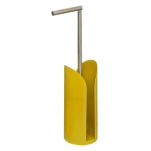 Żółty stojak na papier toaletowy z pojemnikiem na zapasowe rolki, trwały wieszak łazienkowy z metalu