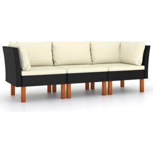 3-osobowa sofa ogrodowa z poduszkami, polirattan, czarna