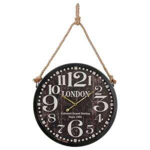 Zegar ścienny, wiszący na sznurze, LONDON, czarny, Ø52 cm