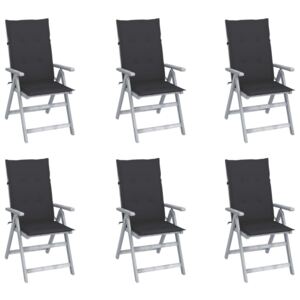 Rozkładane krzesła ogrodowe z poduszkami, 6 szt., lita akacja