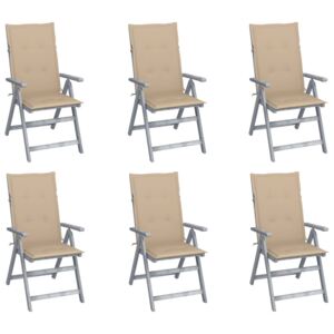 Rozkładane krzesła ogrodowe z poduszkami, 6 szt., lita akacja