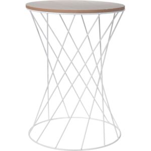 Stolik okazjonalny metalowy z drewnianym blatem, Ø 35 x 49 cm, biały