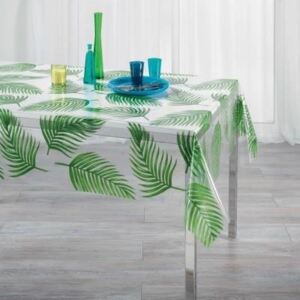 Cerata przeźroczysta na stół, 140 x 240 cm, motyw zielonych liści