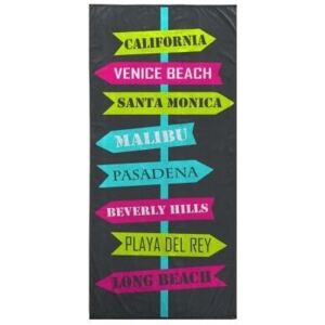 Ręcznik plażowy BEACH, 70 x 150 cm, czarny z nadrukiem