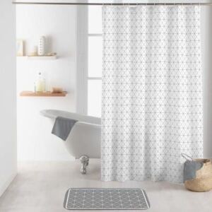 Zasłona prysznicowa KUBIA, 180 x 200 cm, biała ze wzorem geometrycznym