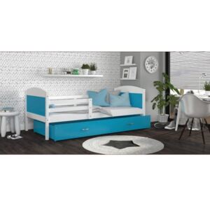 Łóżko z szufladą MATEUSZ 160x80cm, kolor biało-niebieski