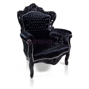 Barokowy, duży, dekoracyjny fotel królewski, obicie czarny welur