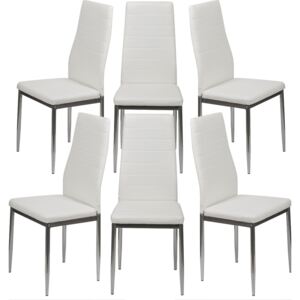 6 krzeseł tapicerowanych k1 białe pasy nogi srebrne