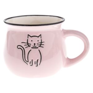 Różowy ceramiczny kubek z rysunkiem kota Dakls, obj. 0,3 l